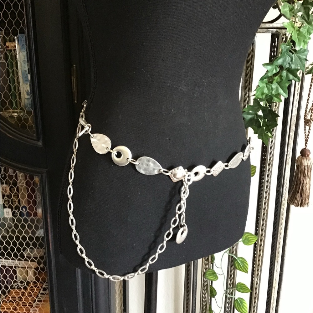 Silver Link and Disc Chain Belt - Metallic Waist Chain